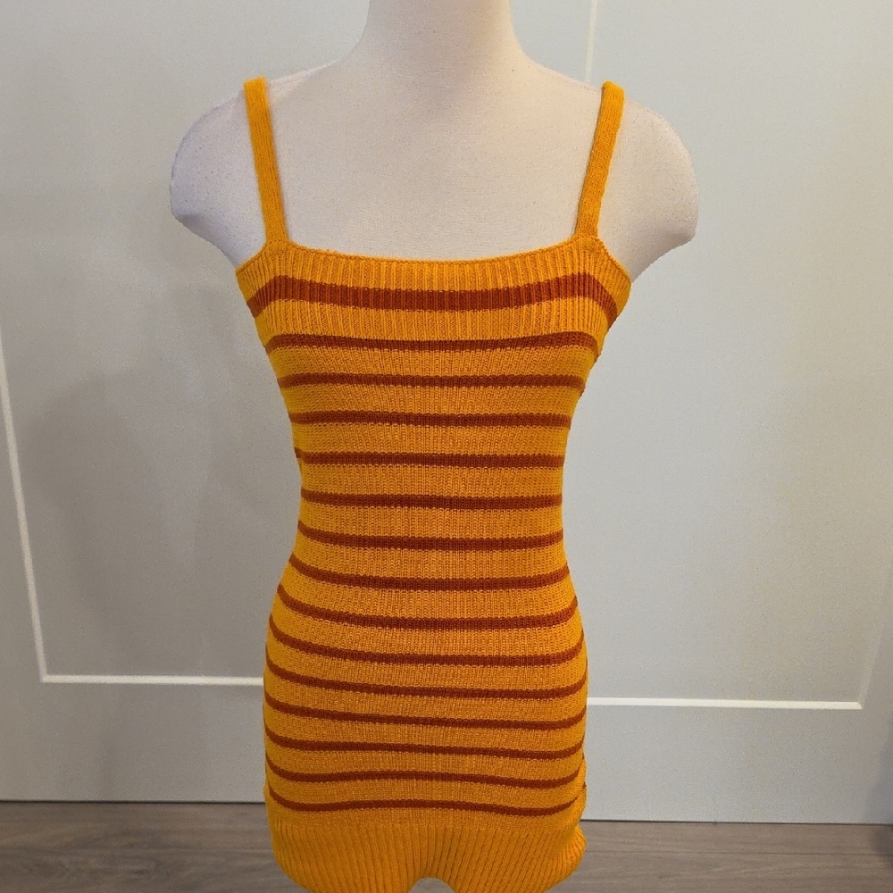 For Love And Lemons Orange Striped Knit Mini Dress size M & S new without tags - Picture 4 of 9